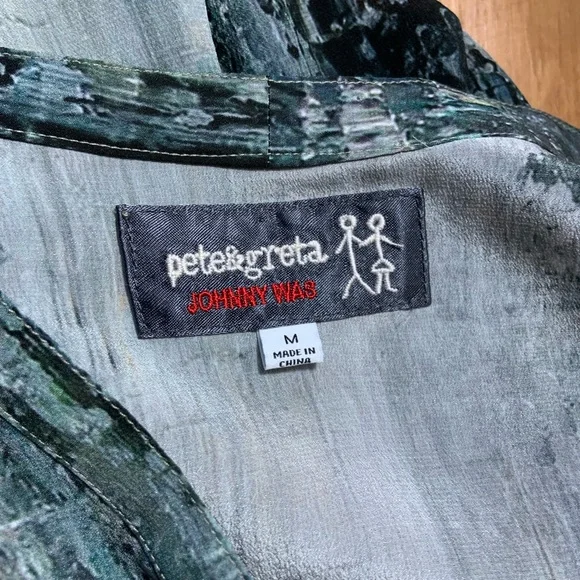Johnny Was Pete and Greta silk blouse green and brown pattern. - Picture 9 of 14